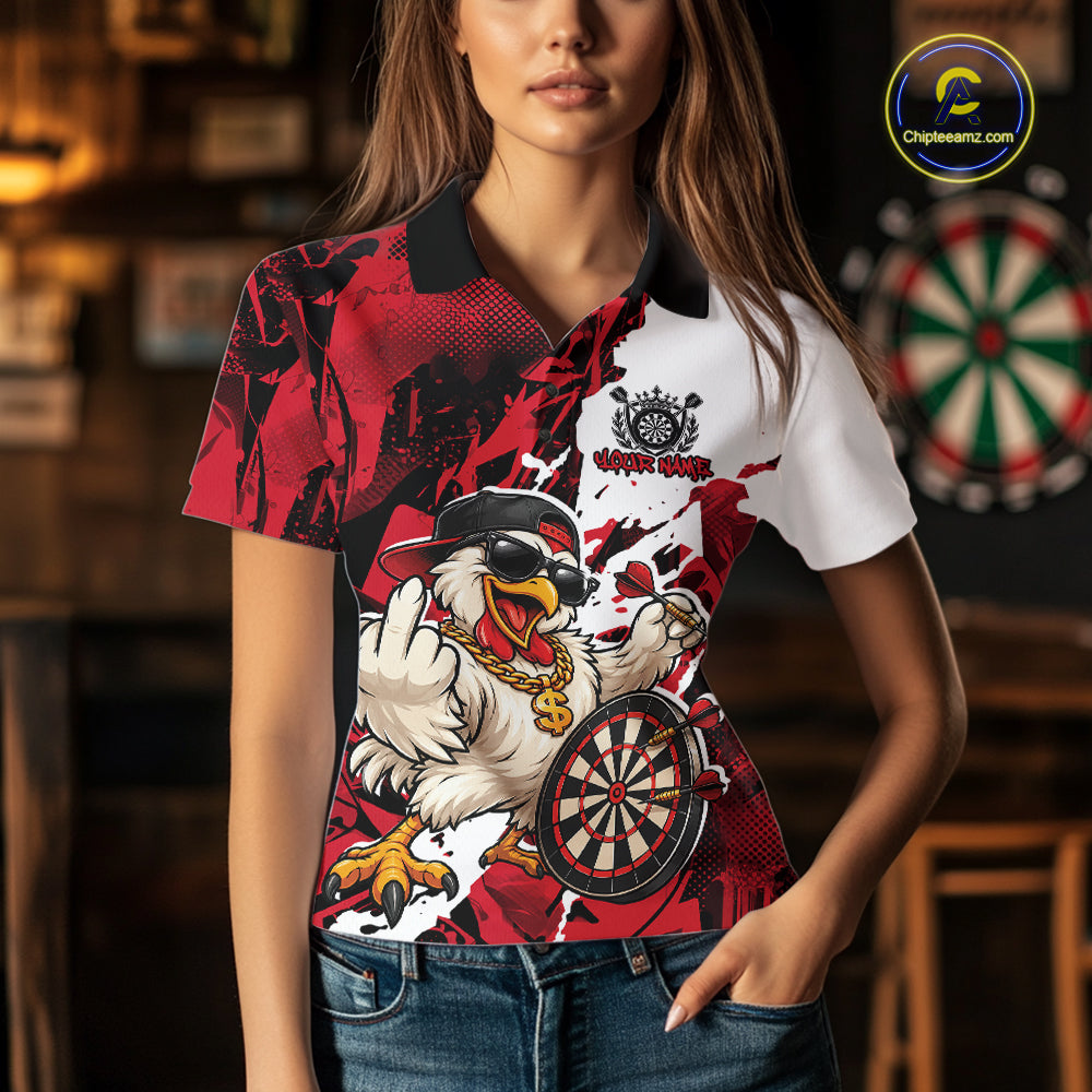 Custom Red Camo Funny Chicken Dart Polo Shirt, Hiphop Dart Jersey
