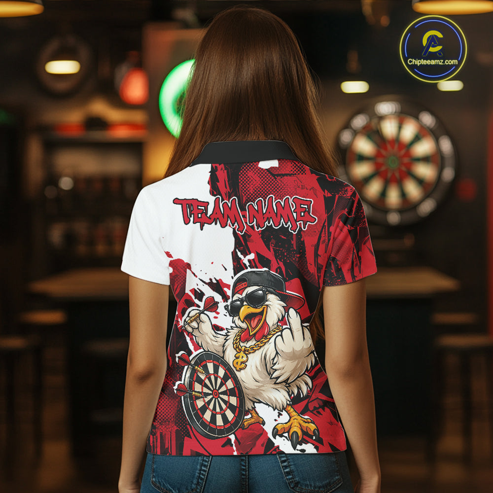Custom Red Camo Funny Chicken Dart Polo Shirt, Hiphop Dart Jersey