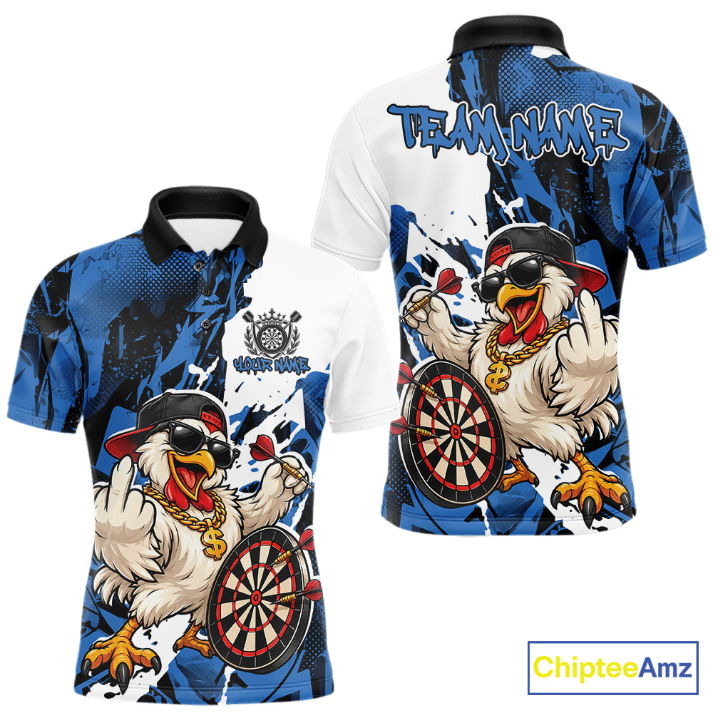 Custom Blue Camo Funny Chicken Dart Polo Shirt, Hiphop Dart Jersey