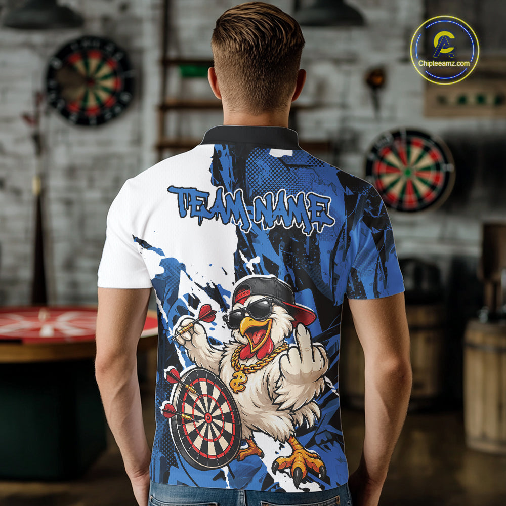 Custom Blue Camo Funny Chicken Dart Polo Shirt, Hiphop Dart Jersey