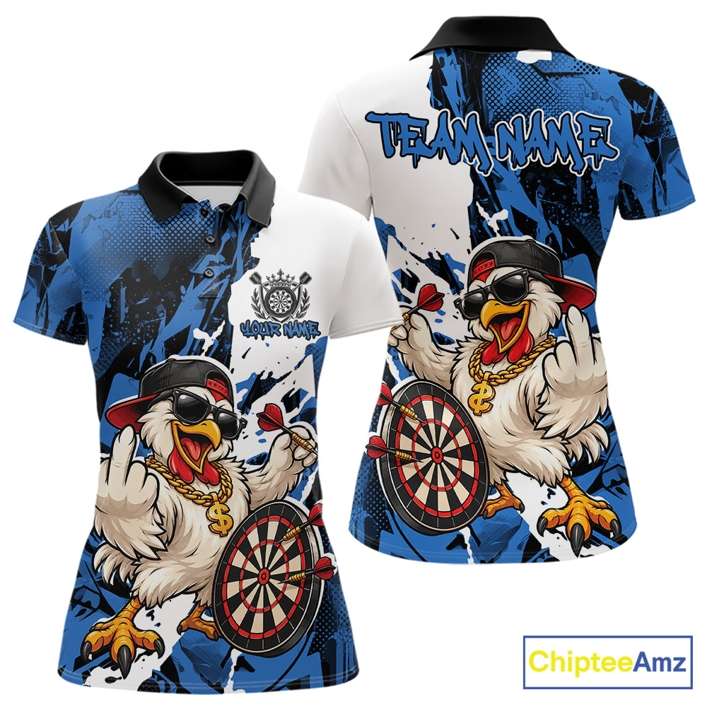 Custom Blue Camo Funny Chicken Dart Polo Shirt, Hiphop Dart Jersey