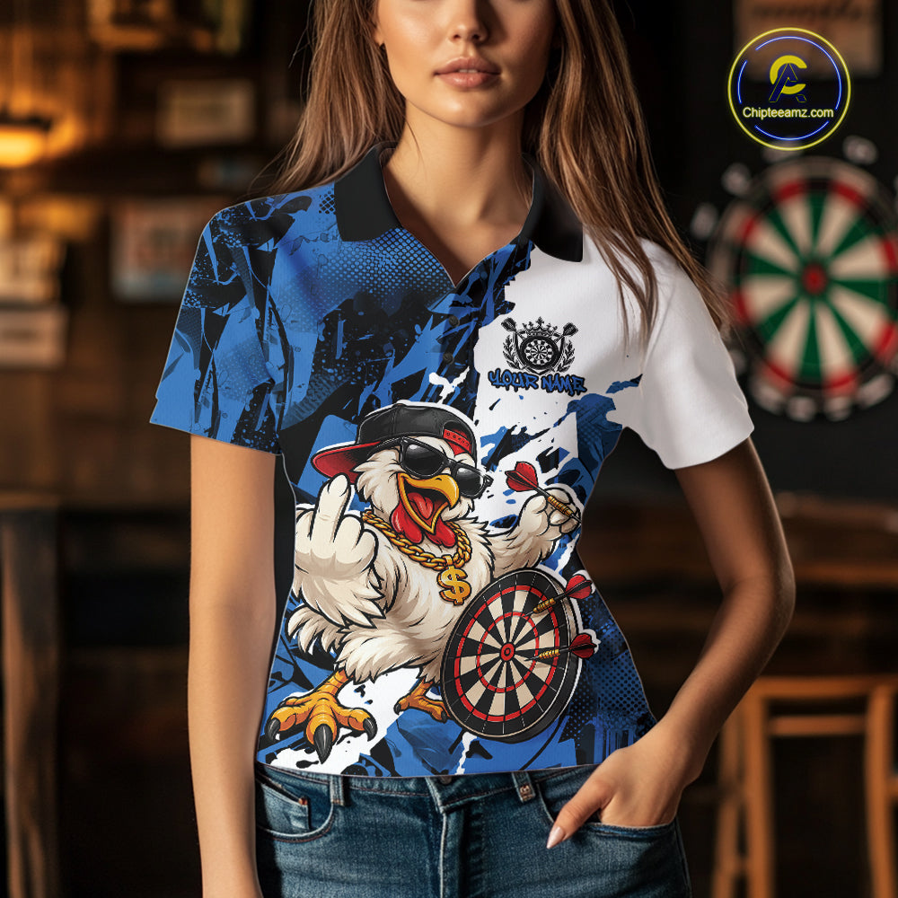 Custom Blue Camo Funny Chicken Dart Polo Shirt, Hiphop Dart Jersey