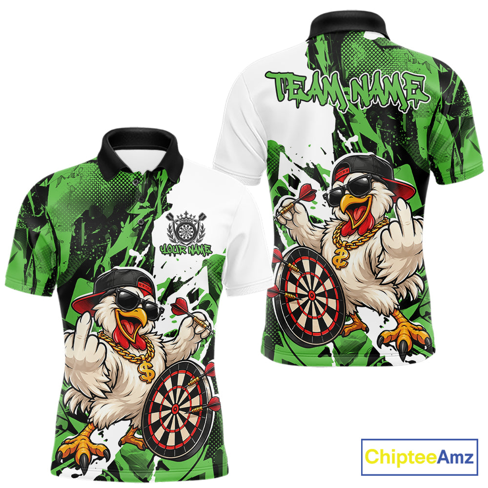 Custom Green Camo Funny Chicken Dart Polo Shirt, Hiphop Dart Jersey