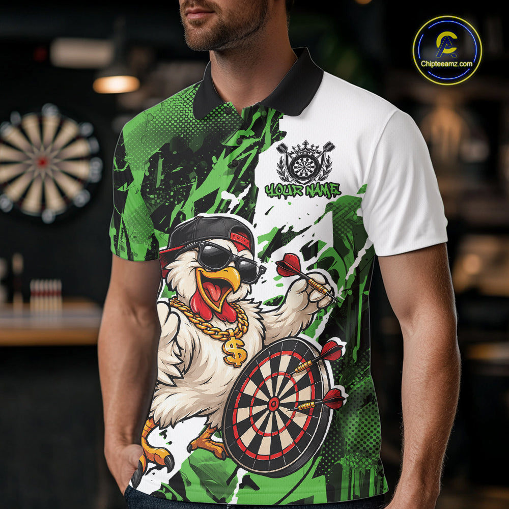 Custom Green Camo Funny Chicken Dart Polo Shirt, Hiphop Dart Jersey