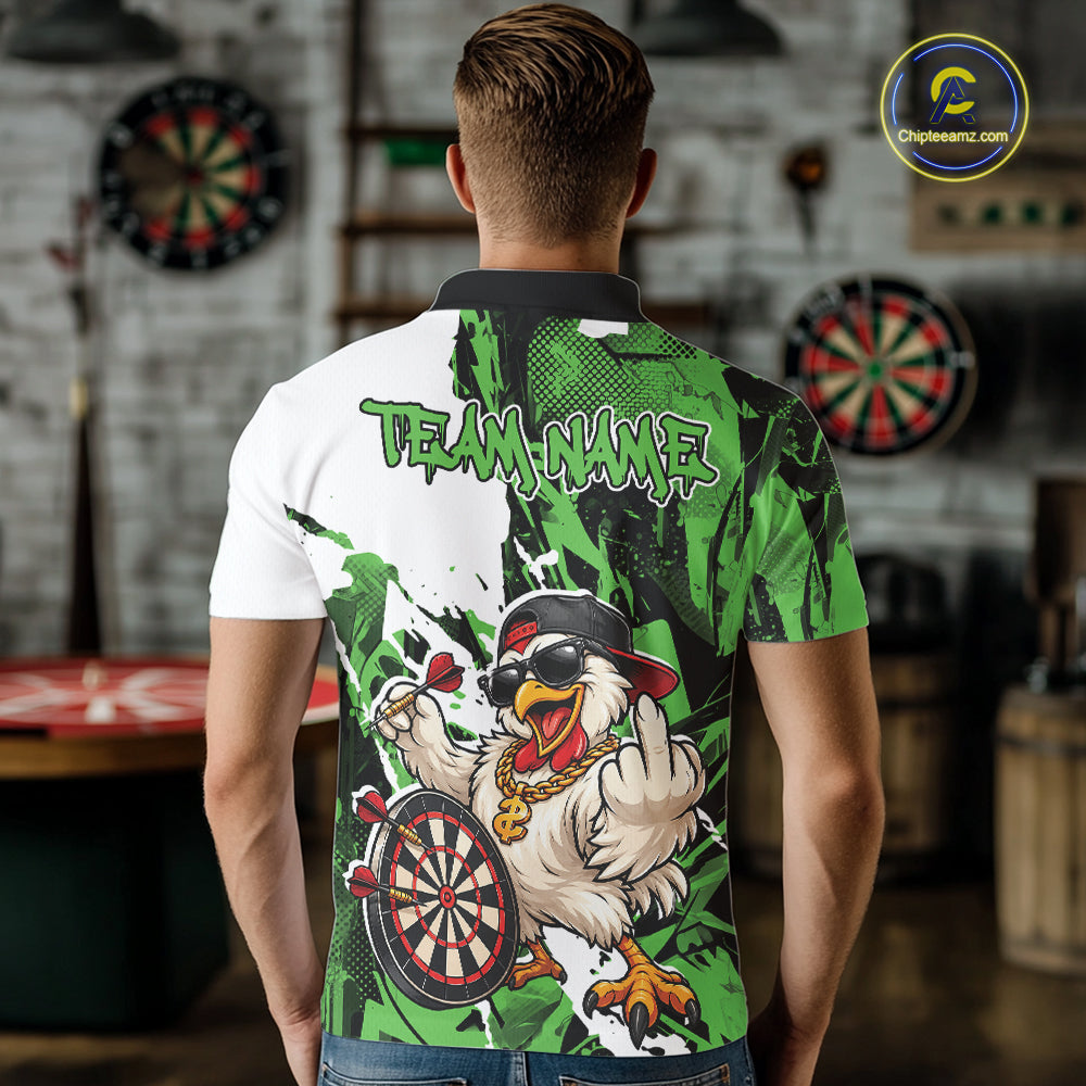 Custom Green Camo Funny Chicken Dart Polo Shirt, Hiphop Dart Jersey