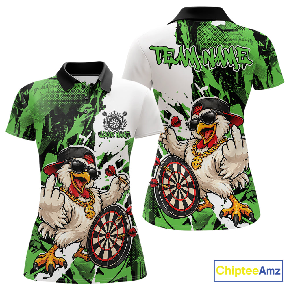 Custom Green Camo Funny Chicken Dart Polo Shirt, Hiphop Dart Jersey