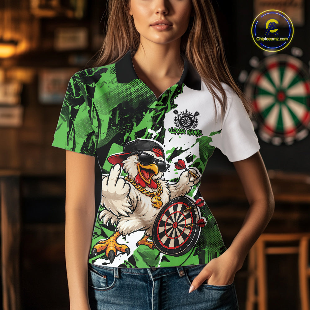 Custom Green Camo Funny Chicken Dart Polo Shirt, Hiphop Dart Jersey