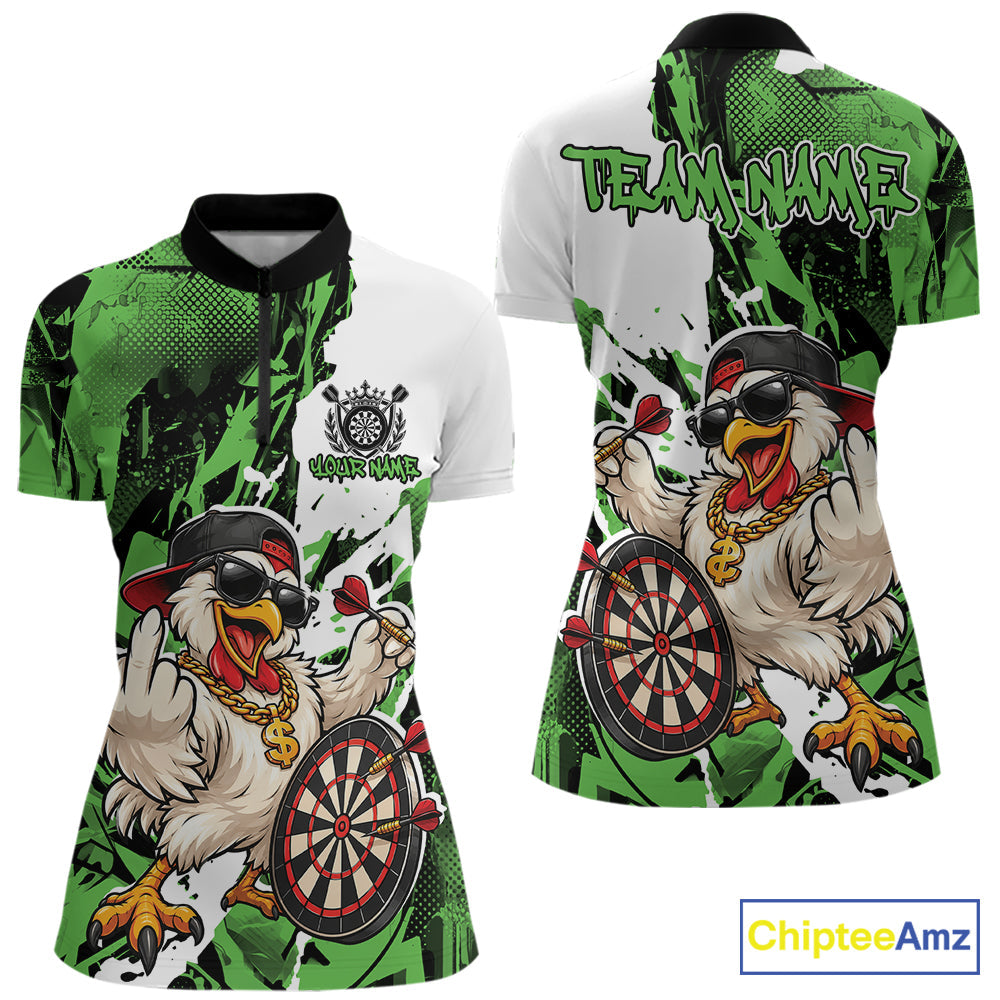 Custom Green Camo Funny Chicken Dart Quarter-Zip Shirt, Hiphop Dart Jersey