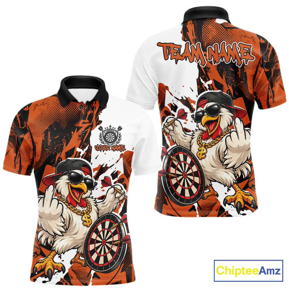 Custom Orange Camo Funny Chicken Dart Polo Shirt, Hiphop Dart Jersey