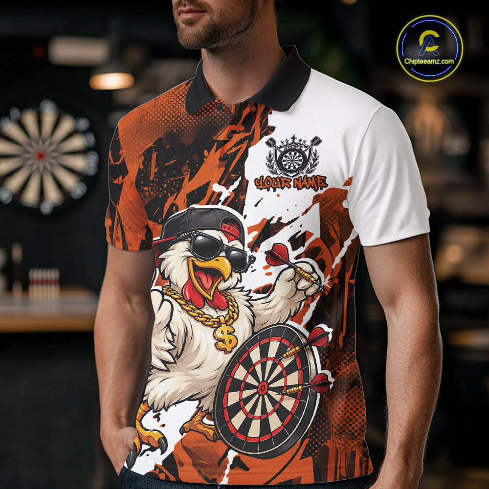Custom Orange Camo Funny Chicken Dart Polo Shirt, Hiphop Dart Jersey