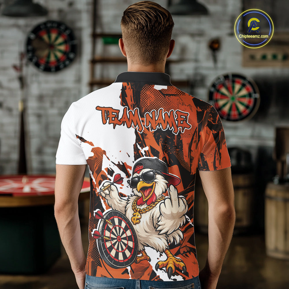Custom Orange Camo Funny Chicken Dart Polo Shirt, Hiphop Dart Jersey