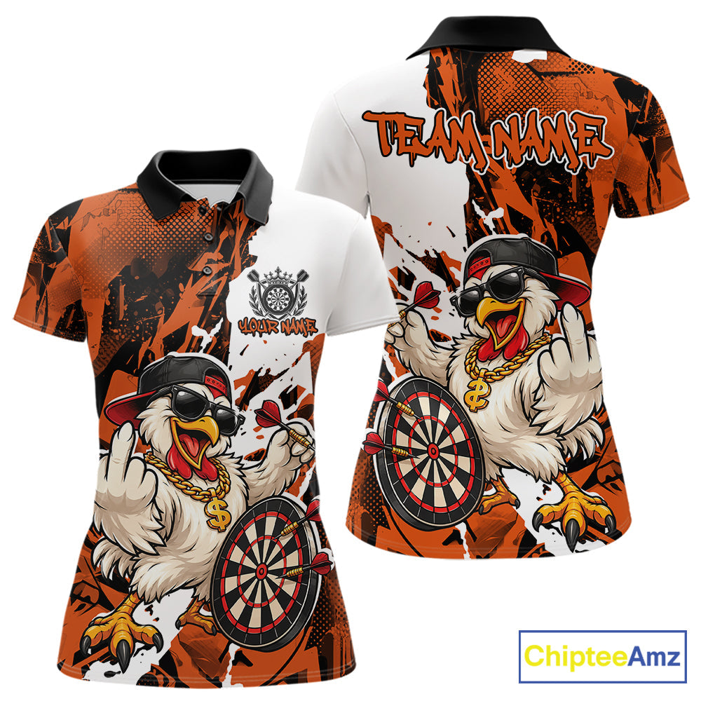 Custom Orange Camo Funny Chicken Dart Polo Shirt, Hiphop Dart Jersey