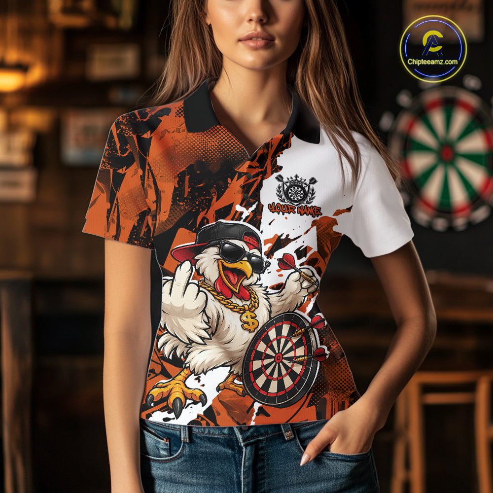 Custom Orange Camo Funny Chicken Dart Polo Shirt, Hiphop Dart Jersey