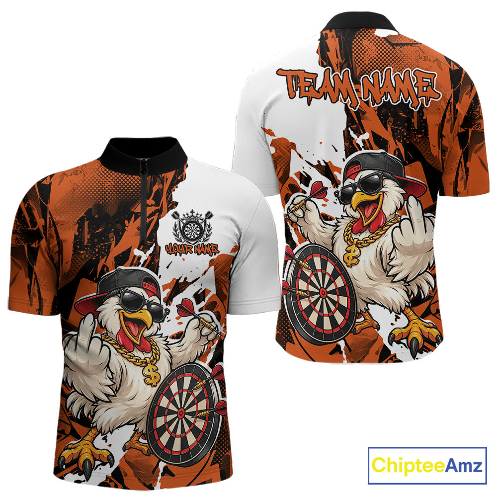 Custom Orange Camo Funny Chicken Dart Quarter Zip Shirt, Hiphop Dart Jersey