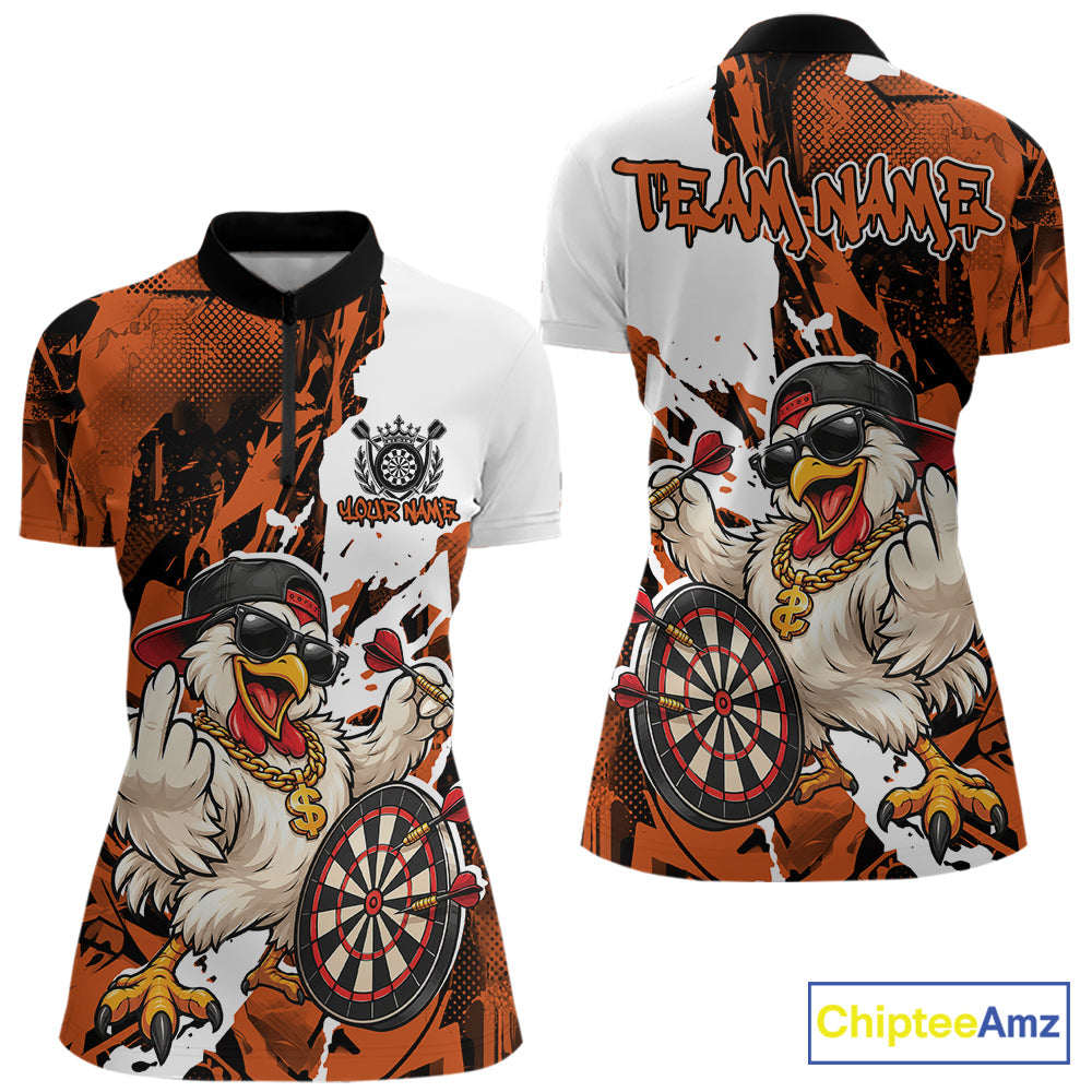 Custom Orange Camo Funny Chicken Dart Quarter-Zip Shirt, Hiphop Dart Jersey