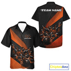 Custom Black And Orange Flame And Bowling Shirts, Bowling League Shirt Bowler Jerseys