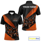 Custom Black And Orange Flame Bowling Shirts, Bowling League Shirt Bowler Jerseys