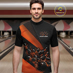 Custom Black And Orange Flame Bowling Shirts, Bowling League Shirt Bowler Jerseys