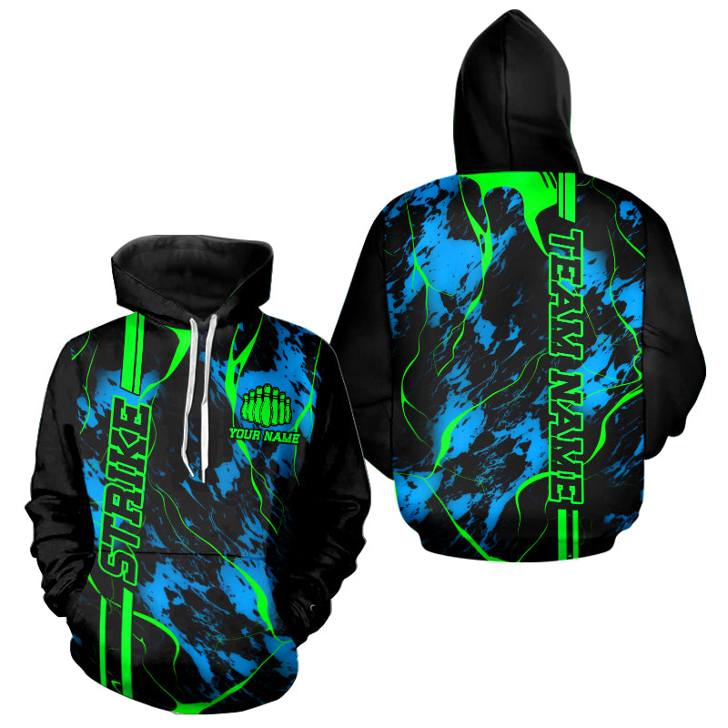 Black, Green And Blue Strike Bowling Hoodie Shirts, Custom And Bowling Team Jerseys