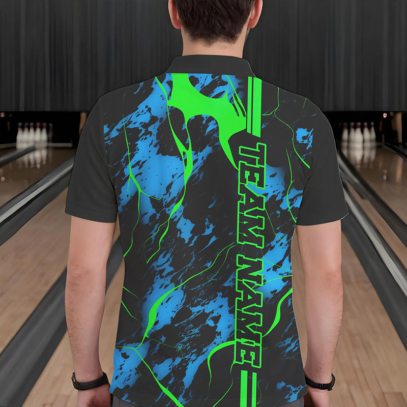 Black, Green And Blue Strike Bowling Polo Shirts, Custom Bowling Team Shirts Bowling Jerseys