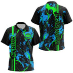 Black, Green And Blue Strike Bowling Polo Shirts, Custom Bowling Team Jerseys