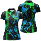 Black, Green And Blue Strike Bowling Polo Shirts, Custom Bowling Team Shirts