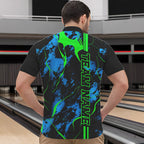 Black, Green And Blue Strike Bowling Quarter Zip Shirts, Custom Bowling Team Shirts