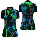 Black, Green And Blue Strike Bowling Quarter Zip Shirts, Custom Bowling Team Shirts