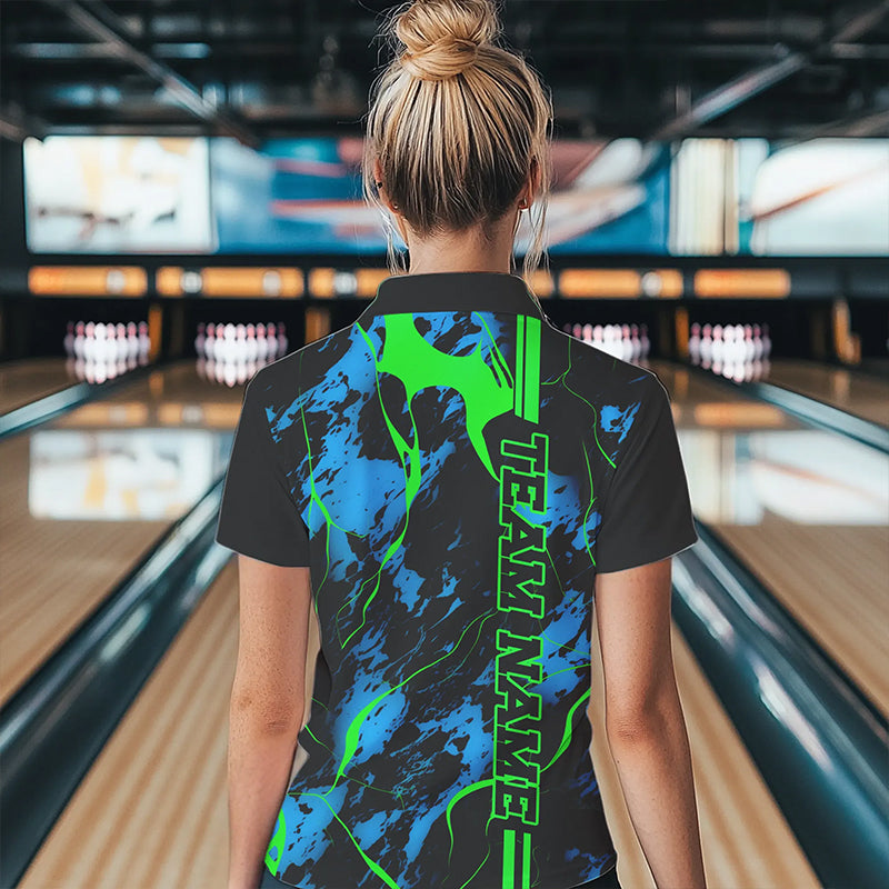 Black, Green And Blue Strike Bowling Quarter Zip Shirts, Custom Bowling Team Shirts