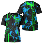 Black, Green And Blue Strike Bowling T-Shirts Shirts, Custom Bowling Team Jerseys