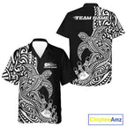 Custom Black And White Polynesian Tribal Turtle Bowling Jersey Team And Button Up Shirt