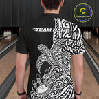 Custom Black And White Polynesian Tribal Turtle Bowling Jersey Team Polo Shirt