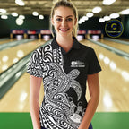 Custom Black And White Polynesian Tribal Turtle Bowling Jersey Team Polo Shirt