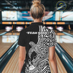 Custom Black And White Polynesian Tribal Turtle Bowling Jersey Team Polo Shirt