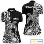 Custom Black And White Polynesian Tribal Turtle Bowling Jersey Quarter-Zip Shirt