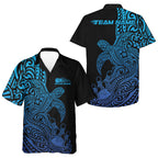 Custom Black And Blue Polynesian Tribal Turtle Bowling Jersey Team And Button Up Shirt