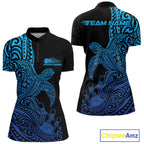 Custom Black And Blue Polynesian Tribal Turtle Bowling Jersey Quarter-Zip Shirt