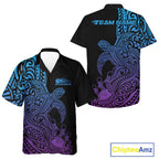 Custom Blue And Purple Polynesian Tribal Turtle Bowling Jersey Team And Button Up Shirt