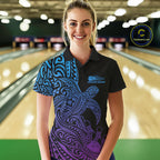 Custom Blue And Purple Polynesian Tribal Turtle Bowling Jersey Team Polo Shirt