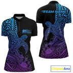 Custom Blue And Purple Polynesian Tribal Turtle Bowling Jersey Quarter-Zip Shirt