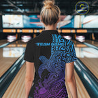 Custom Blue And Purple Polynesian Tribal Turtle Bowling Jersey Quarter-Zip Shirt