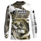 Grass Camo Custom Smallmouth Bass Fishing Long Sleeve Fishing Shirts, Smallmouth Fishing Apparel