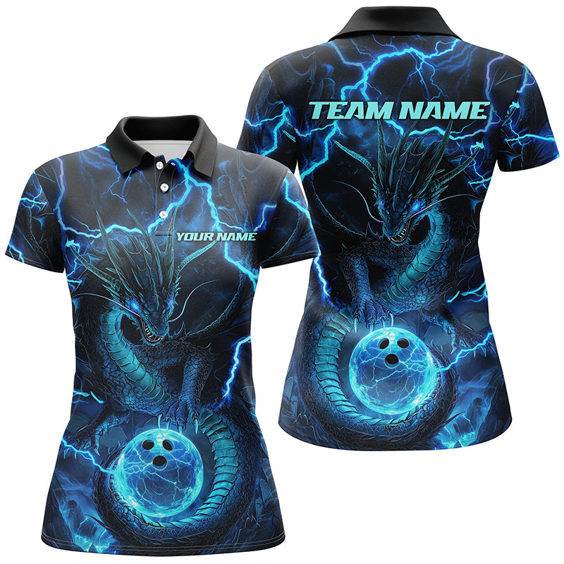 Black And Blue Thunder Lightning Custom Dragon Bowling Shirt, Bowling Team Jersey