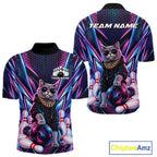 Custom Neon Funny Cat Bowling Team Quarter Zip Shirt, Cat Lovers Gift For Bowlers Bowling Jersey