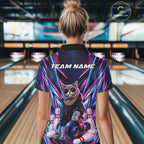 Custom Neon Funny Cat Bowling Quarter-Zip Shirt, Gift For Bowlers Bowling Jersey