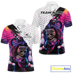 Custom Neon Funny Cat Bowling Team Polo Shirt, Retro Cat Lovers Gift For Bowlers