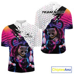 Custom Neon Funny Cat Bowling Team Quarter Zip Shirt, Retro Cat Lovers Gift For Bowlers