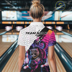 Custom Neon Funny Cat Bowling Quarter-Zip Shirt, Retro Cat Lovers Gift For Bowlers