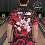 Custom Black And Red Liquid Marble Bowling Team Polo Shirt, Bowler Jersey