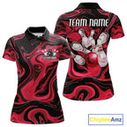 Custom Black And Red Liquid Marble Bowling Team Polo Shirt, Bowler Jersey
